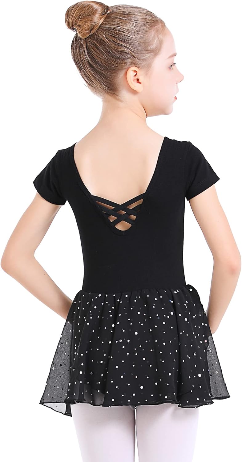 danswan Toddler Girls Long Sleeve Ballet Leotards Dance Dresses Tutu Outfit Ballerina with Glitter Skirt