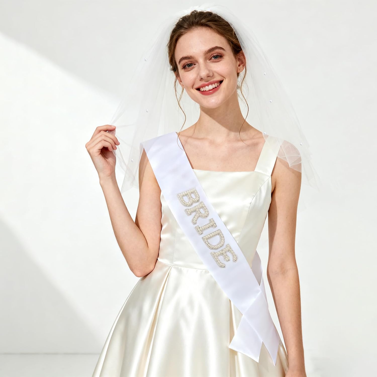 Bride To Be Sash and Bride Veil for Bachelorette Party Accessories, White Wedding Veil Bridal Accessories for Bridal Shower Decorations - Image 5