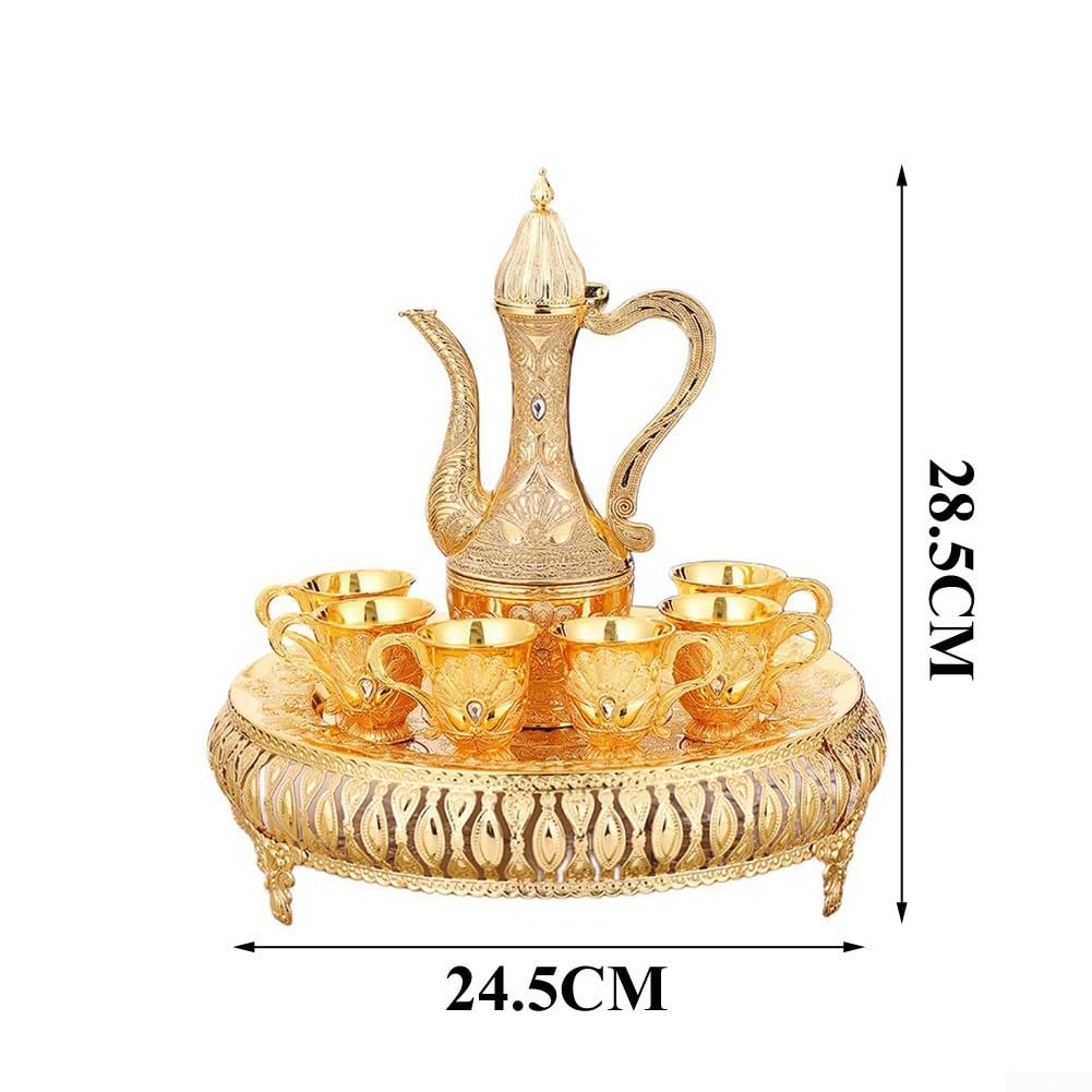 Set Vino per lusso Zinco Fiaschetta 6 Bicchieri Vassoio Set Vino(Gold) | Lega di zinco , placcatura argento, anti-ruggine, , per facile da pulire