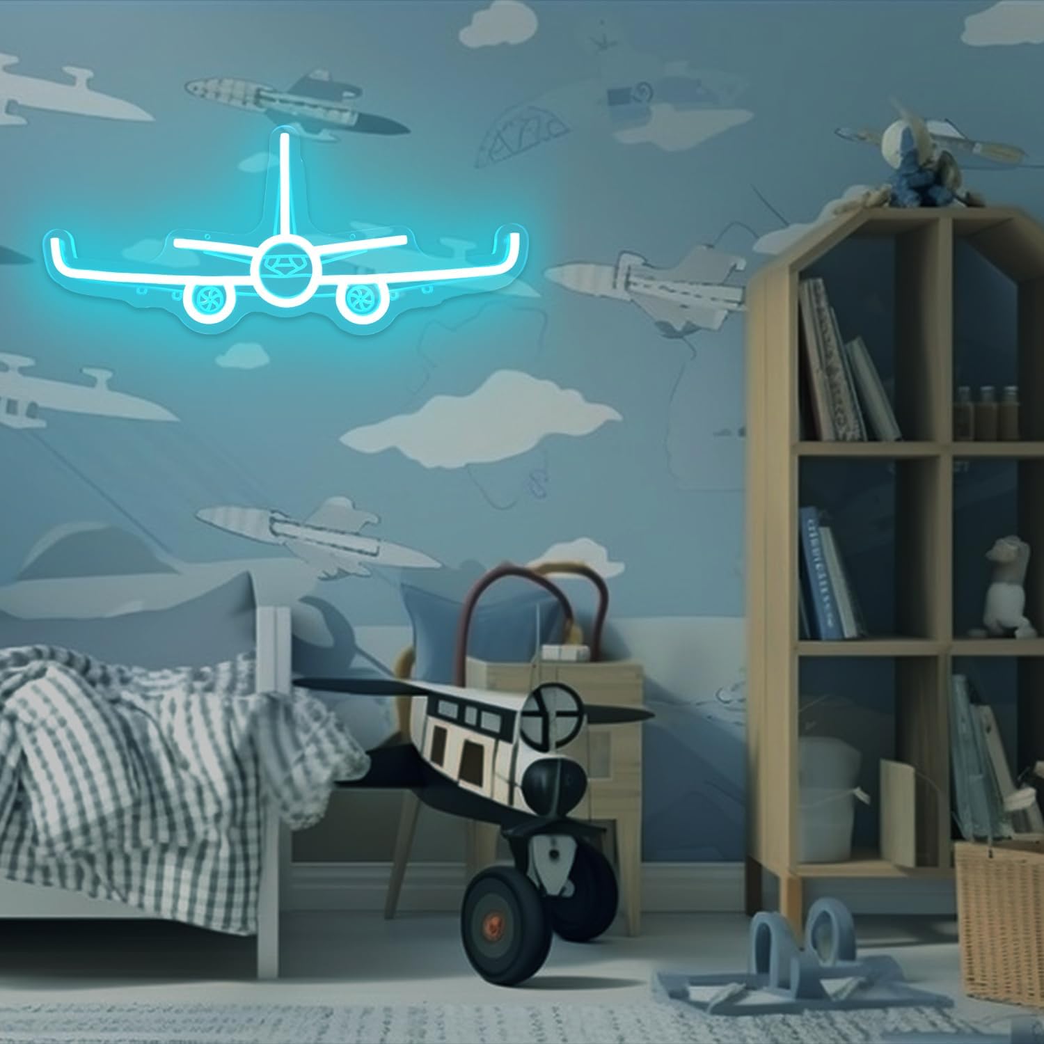 Airplane Neon Sign Dimmable 3D Aviation Led Sign Airplane Wall Art Pilot Neon Lights for Bedroom Plane Decor for Boys Room Bar Office 16.2 x 6.9 Inches