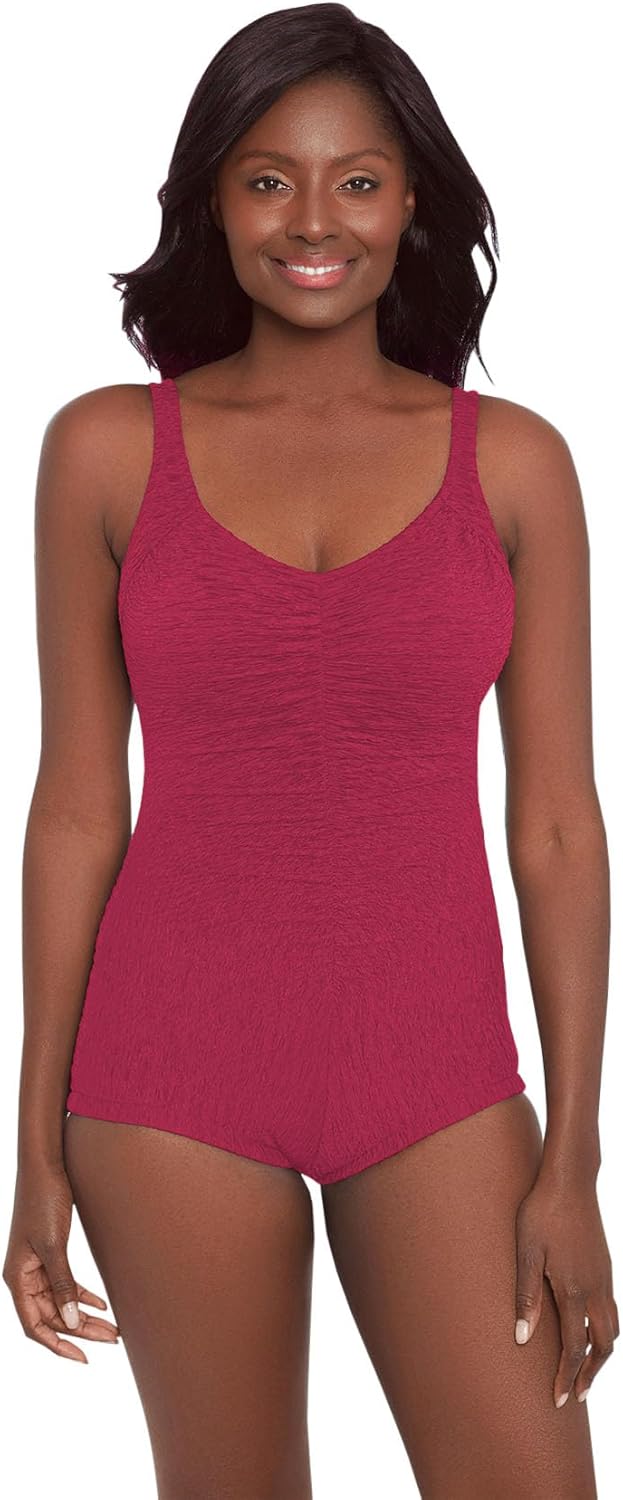 Chlorine Resistant Krinkle Textured Solid Girl Leg One Piece