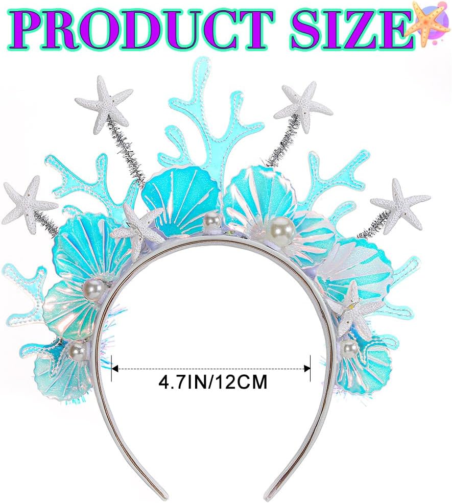 JAKAWIN Light Up Mermaid Costume Headband Starfish Ocean Hair Accessories Shell Led Headpiece for Women - Image 2