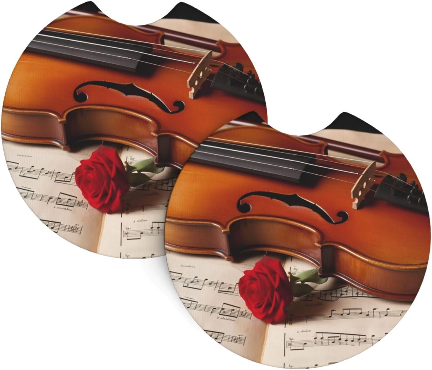 Violin Sheet Music 2 Pcs Car Cup Holder Coasters Universal Rubber Non Slip Car Coaster Drink Coaster with A Finger Notch Cute Soft Car Cup Mat Car Accessories for Women Men