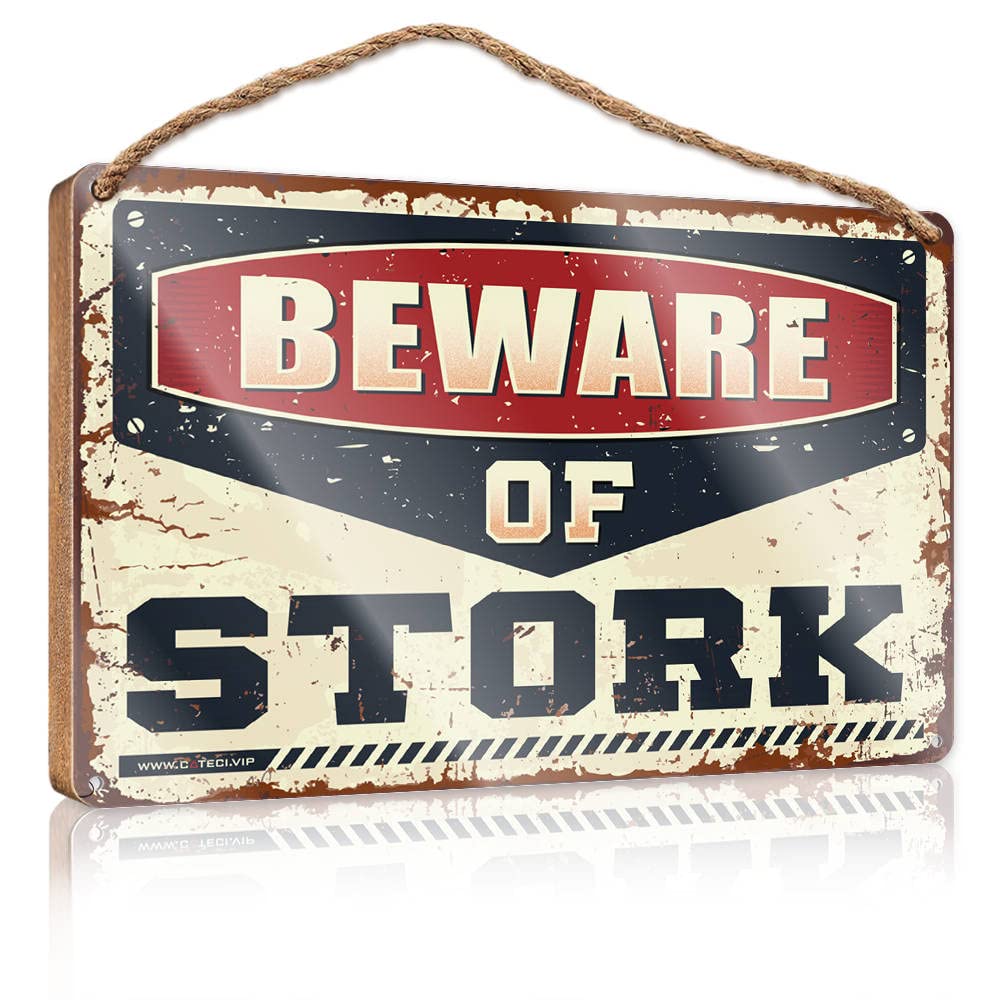 Yyhleh One Color Fall Porch Decor Little Man Cave Wood Signs Beware Of Stork Wooden Sign(15X28cm)