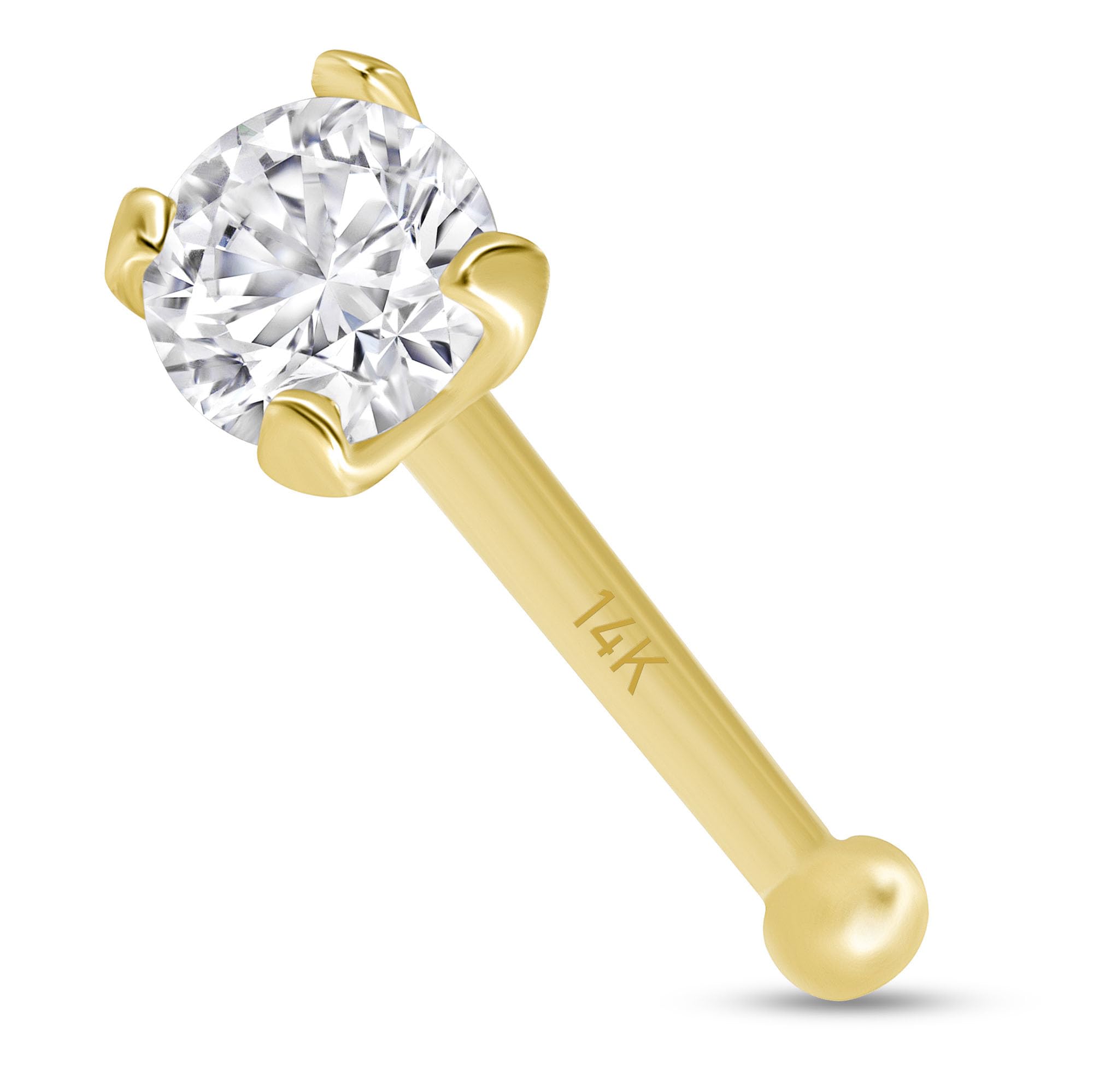 EVAYA Real Solid 14K Gold CZ Nose Stud