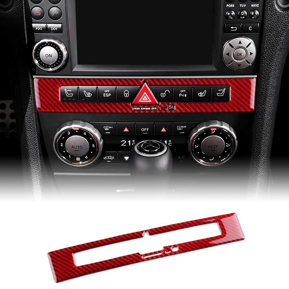 Giopsq Red Carbon Fibre Car Center Multifunctional Button Box Sticker For Mercedes-Benz Slk 2004-2010, Decorative Interior Accessory/Red/A