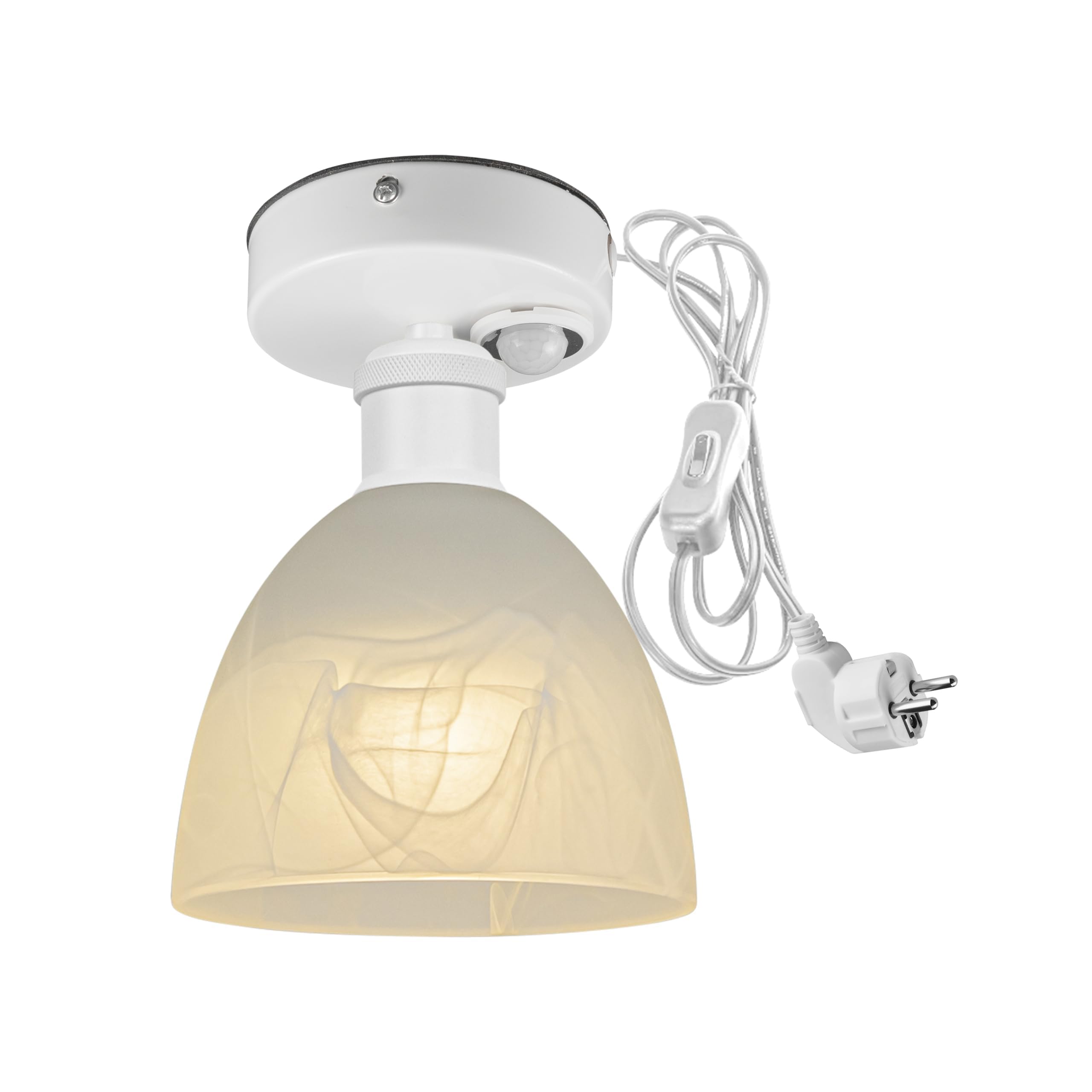 Plafoniera con sensore di movimento interno, moderna lampada da soffitto in vetro smerigliato, sensore di movimento radar con cavo da 4,5 m e portalampada E27, per corridoio, bagno, scale,