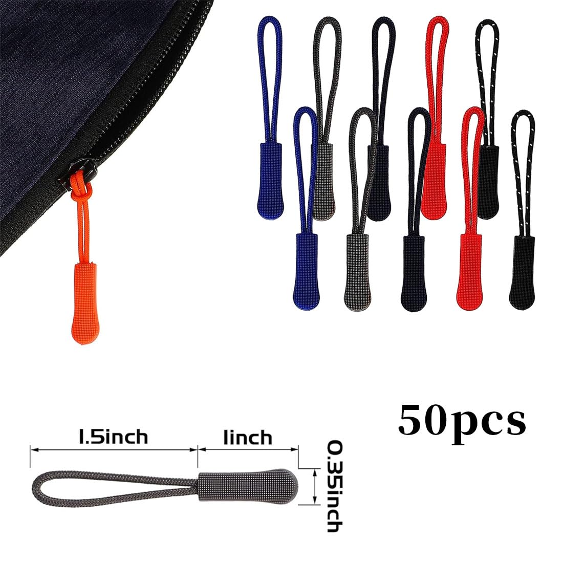 40 Pièces Fermetures Éclair Cordon - Poignées Extension Nylon - Pour Sacs Et Vêtements