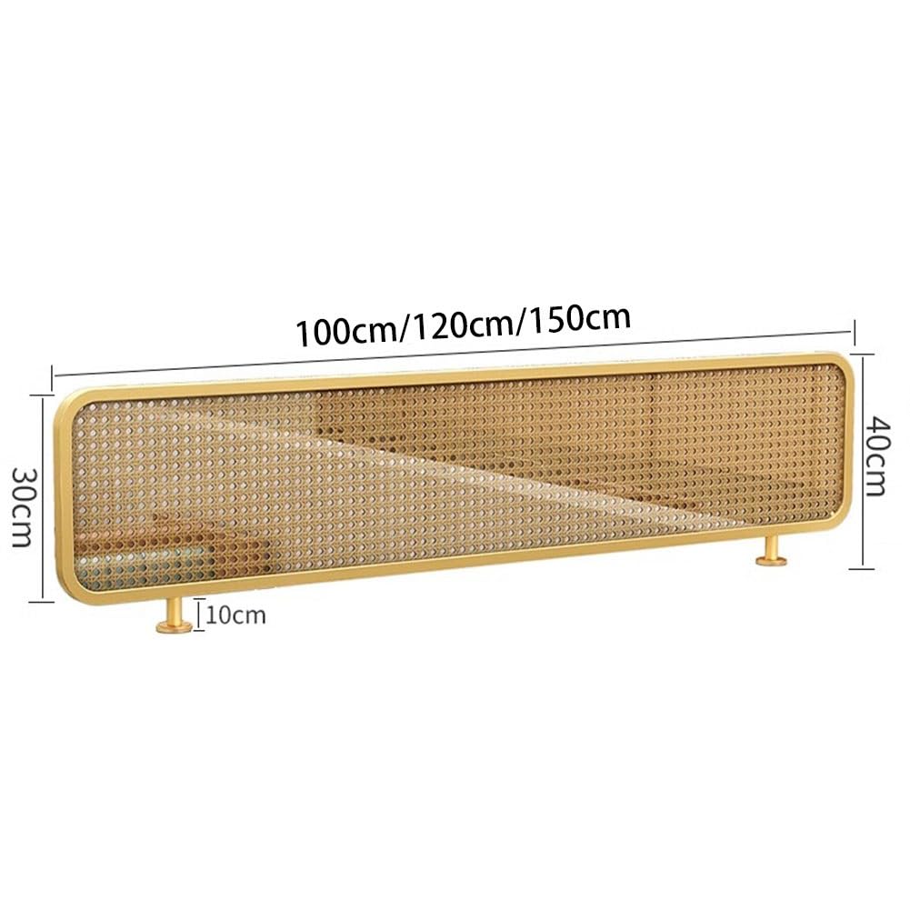 Złoty rattanowy panel prywatności na biurko, ścianka działowa, niska przegroda, do biur i jadalni, elegancka, 150 x 25 cm, dekoracyjny ekran do bibliotek i miejsc pracy
