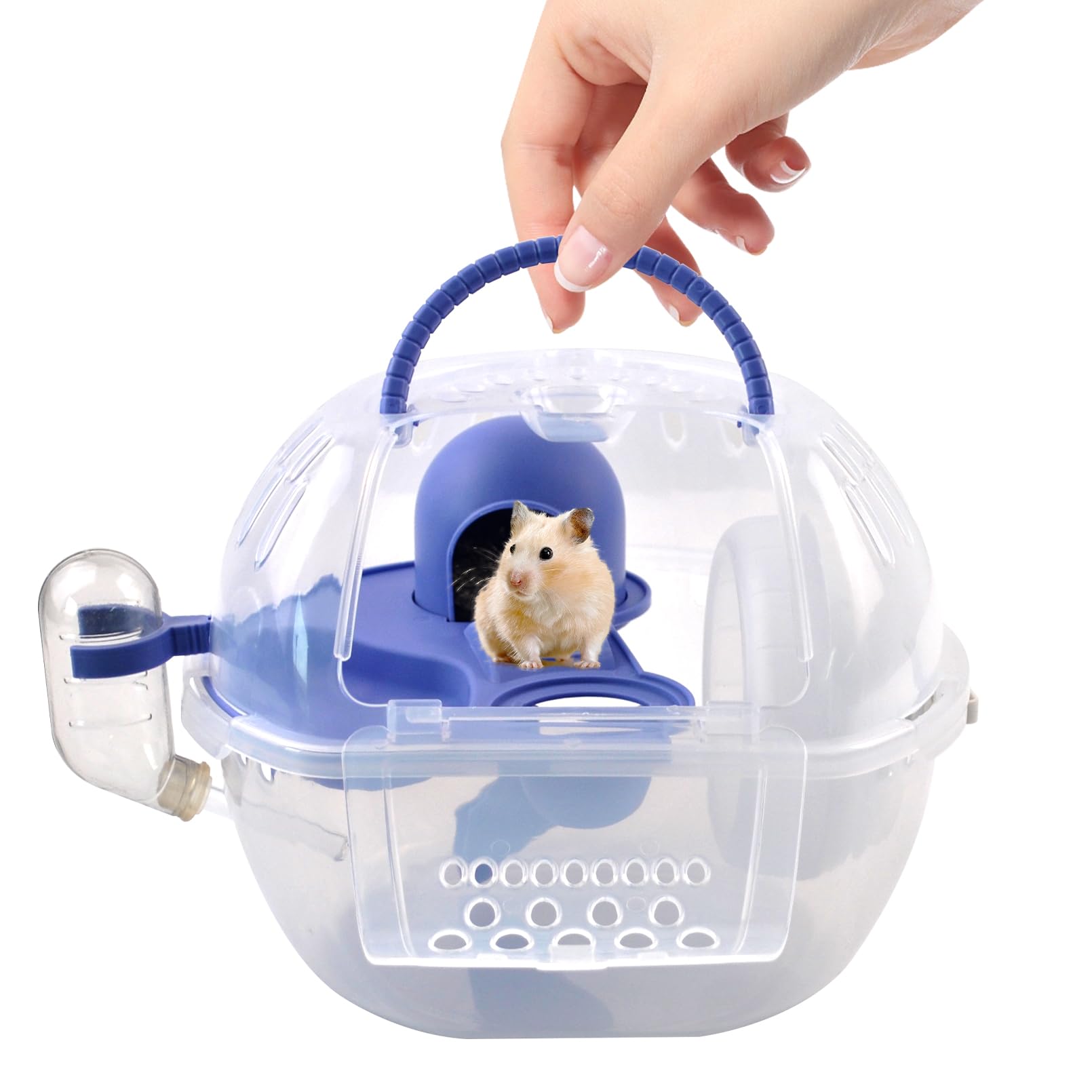 MUYG Hamster Carrier with Water Bottle,Portable Hamster Travel Cage,Breathable Rat Travel Carrier with Exercise Wheel Food Plate Acrylic Small Animal
