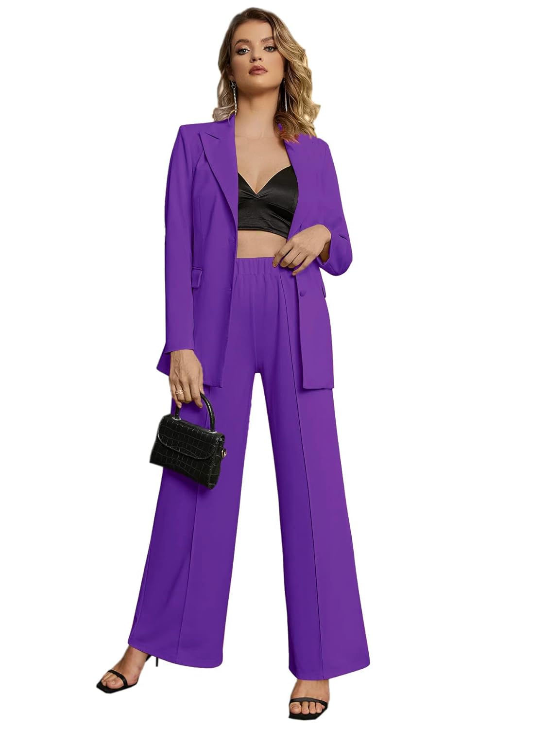 EXTRO VERT Women Suit Two Pieces Outfit Long Sleeve Business Casual Blazer Jacket with Wide Leg Pant Suit