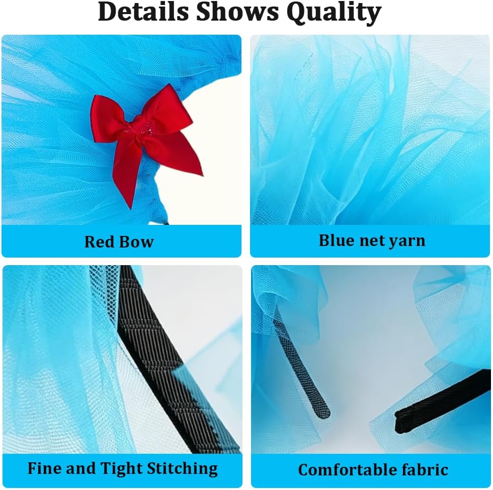 2Pcs Blue Tulle Headband Blue Mesh Bow Headband One Size Fits All Headpiece Hairband for Halloween Book Themed Events Cosplay Dress Up Parties Festivals Party