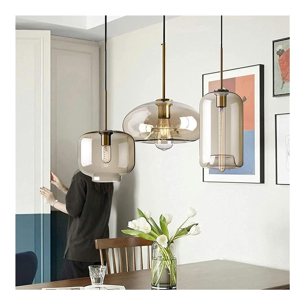 Nowoczesna lampa sufitowa, lampa wisząca, industrialny nieregularny szklany żyrandol, 3-punktowy, regulowany, bursztynowy, wiszący żyrandol restauracyjny do kuchni