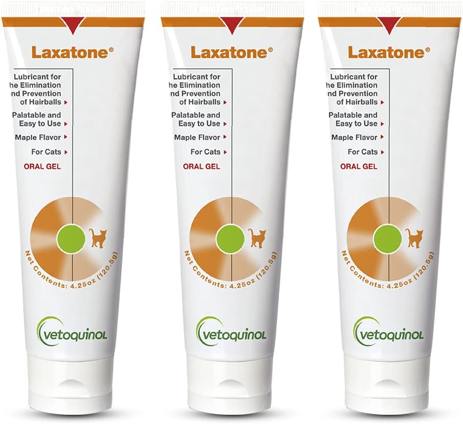 Laxatone - Hairball Gel for Cats - Gentle Oral Lubricant for Everyday Use - Maple-Flavored Hairball Remedy - Easy-to-Use Pet Care Essentials - Pack of 3-4.25