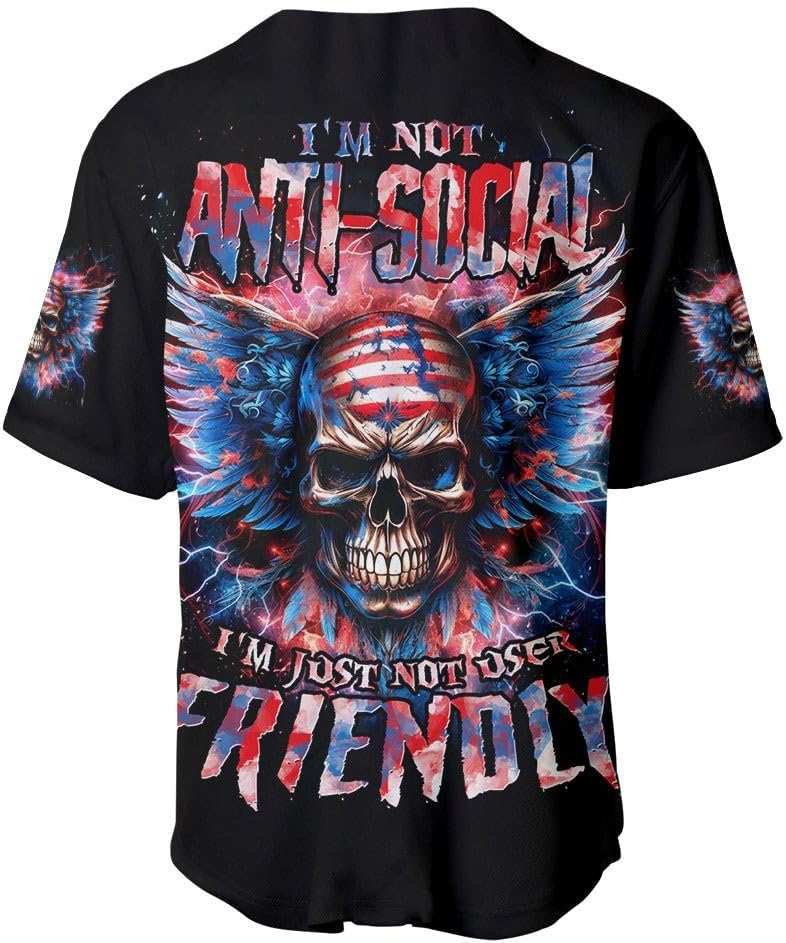 Skull USA Baseball Jersey American Flag Baseball Skull Jersey Mens Womens Short Sleeve America Unisex Jersey Shirt