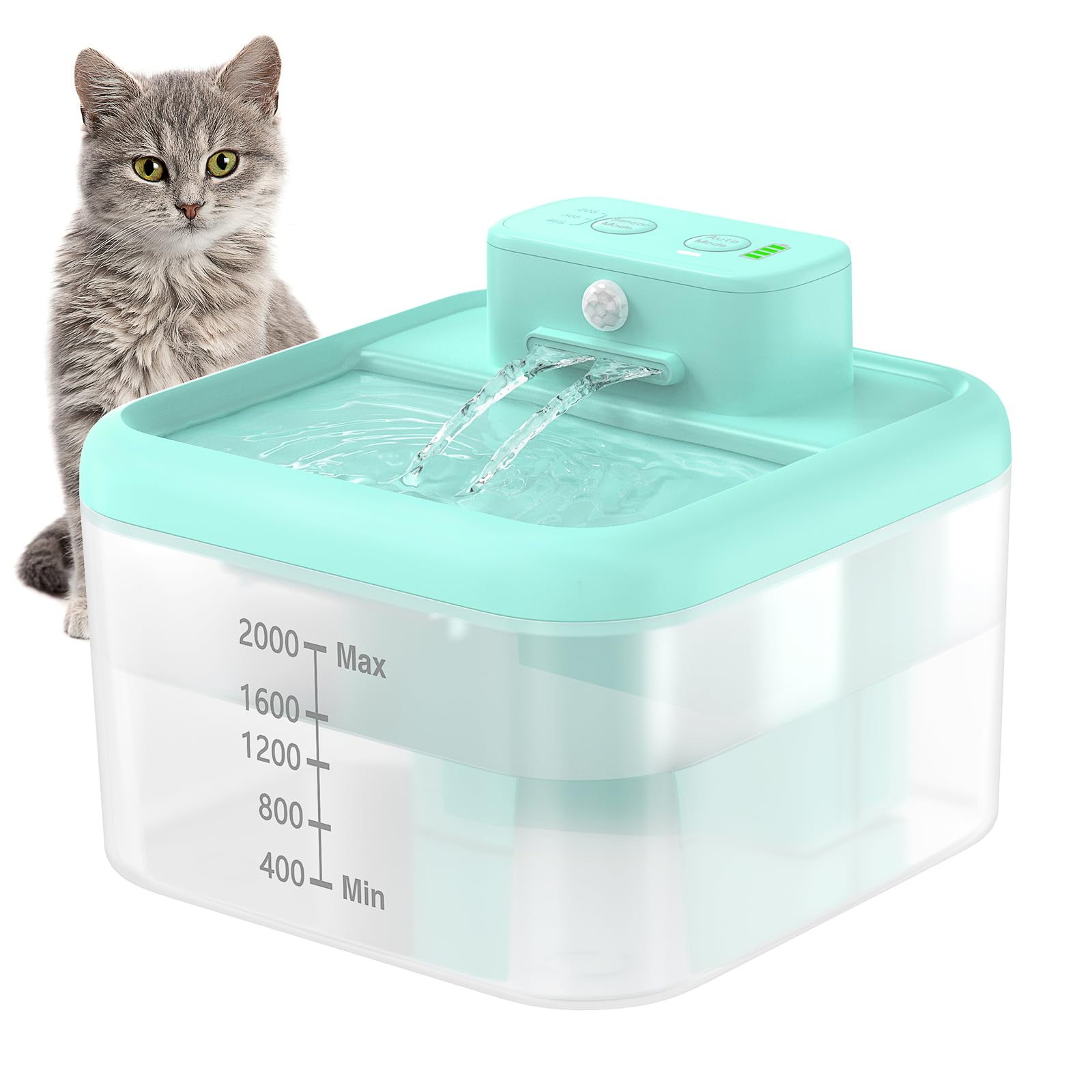 PcEoTllar Fuente para Gatos, 2L Bebedero Gatos Automatico con Sensor de Movimiento, Fuente Gatos sin Cable, Súper Silenciosa Fuente de Agua para Gatos, Recargable Dispensador Agua Gatos, Azul