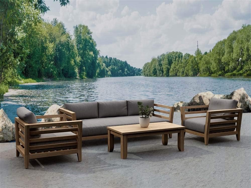 Anderson Teak Set-160 Cordoba 4-Pieces Sets Modern Teak Deep Seating, Natural