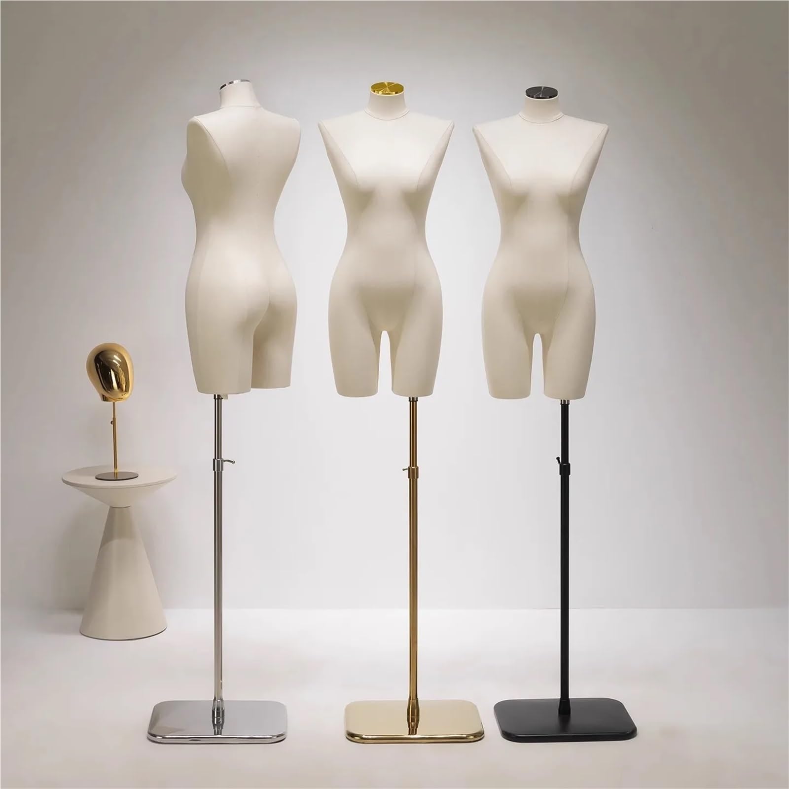 Schneiderpuppe Weiße langbeinige Schaufensterpuppe Vêtement Femmes Kleid Form Eine weibliche Attrappe Halbkörper for Kleidung Display(Silver Base)
