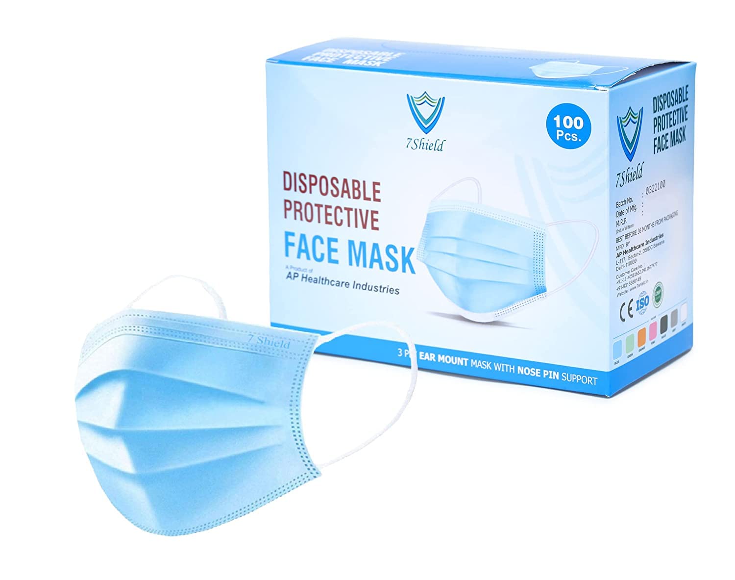 7Shield Non-Woven Fabric disposable Surgical 3Ply Unisex mask Blue Surgical mask With Inbuilt Plastic Nose pin and CE and ISO Certifide Non-woven Fabric mask (Blue-100 pc) (B08YD4QP4V) Amazon Price History, Amazon Price Tracker