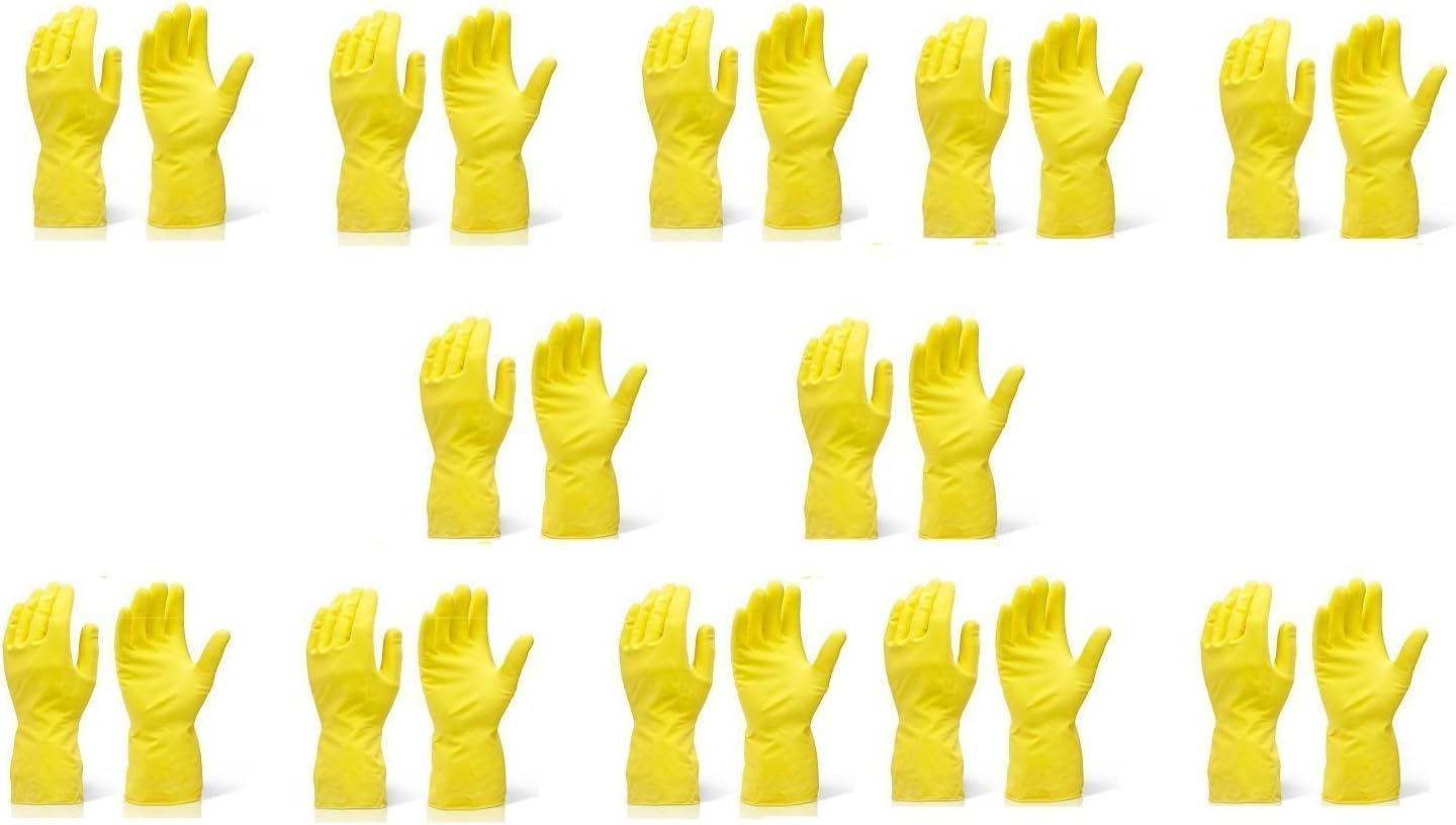 SAFEYURA Silicon Rubber Cleaning Gloves Bathroom Washing, Scrub Gloves for Dish-washing kitchen Utensils (Large, Yellow) -12 Pairs