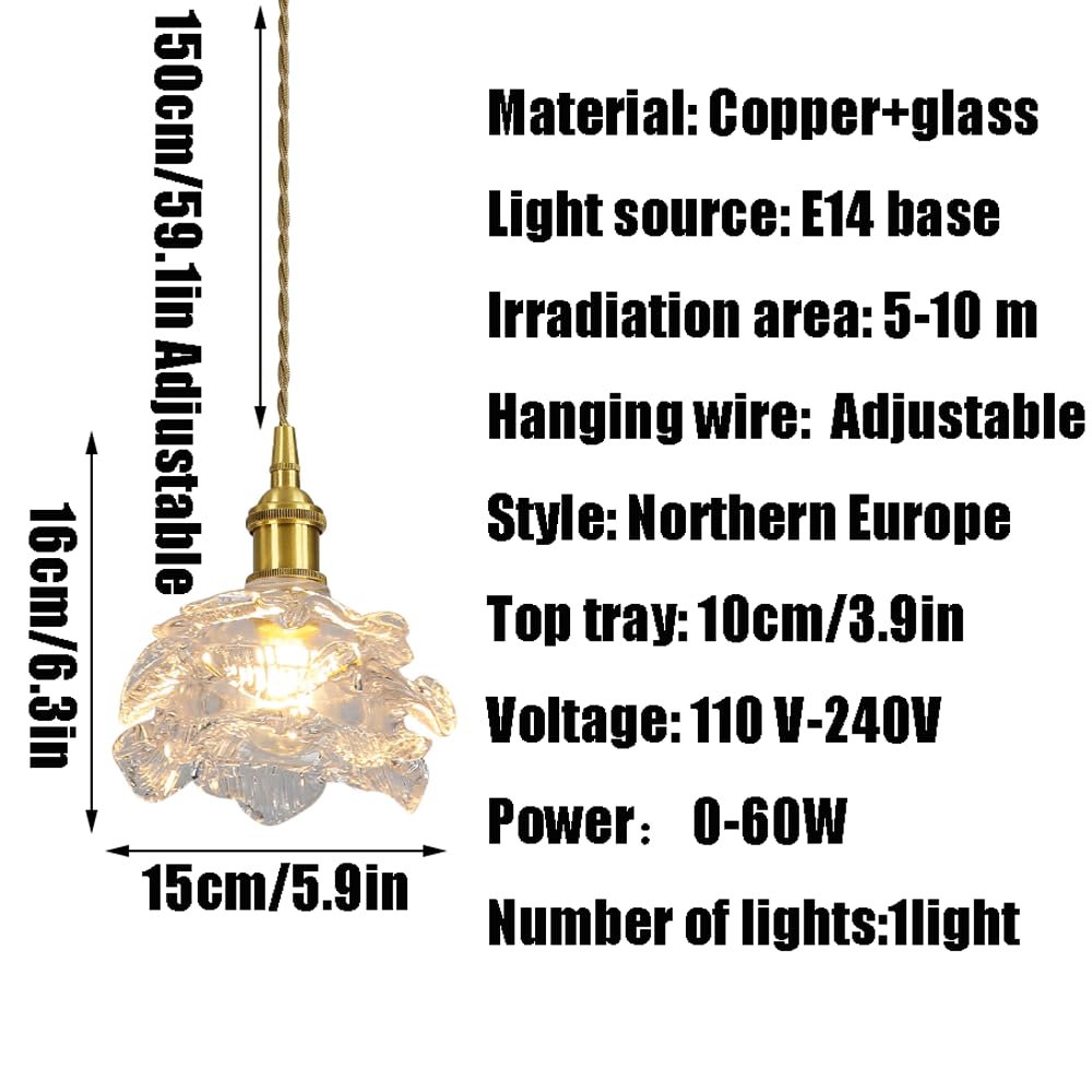 Portalámparas De Cobre Creativo,Pantalla De Lámpara Colgante De Vidrio,Lámpara De Araña En Forma De Flor De Estilo Retro Nórdico,Accesorios De Iluminación De Techo Con Tornillo E14,luz Colgante