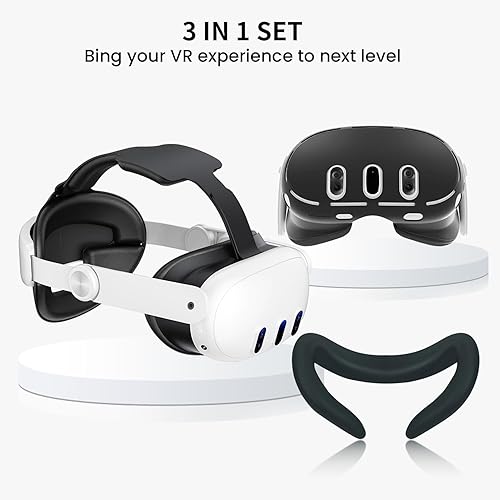 Miniatura 2 de 3in1 Head Strap for OculusMeta Quest 3, Upgrade Elite Head Strap Replacement with Silicone Face Pad Cover, VR Shell Case for Reduce Pressure,
