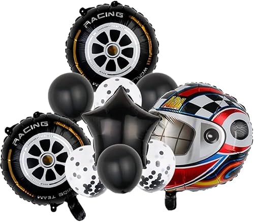 DIWULI Race Motorsport - Juego de globos de carreras Neumáticos de carrera, ruedas para casco, juego de globos de carreras con temática de