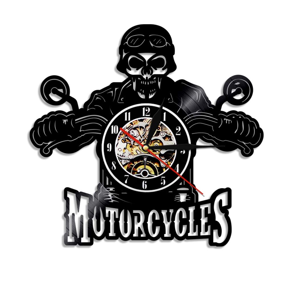 ELD Zegar ścienny LED 30 cm nowoczesny design motocykle motocykle król czaszka płyta winylowa zegarek LED światło czaszka motocyklista kierowca prezent zegarek 7 zmiana koloru prezenty dla przyjaciół