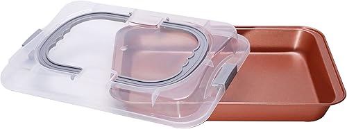 Miniatura 2 de casaWare Molde rectangular cubierto para tartas de 9 x 13 x 2 pulgadas con asas anchas (granito oro rosa)