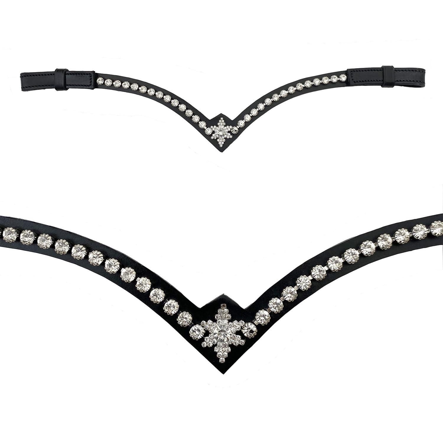 Stirnriemen Pferd Glitzer Geschenkbox X-Full X-Warmblut Silber Steine Schwarz Leder