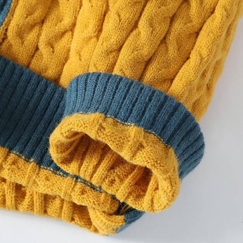 GURUNVANI Mens Patchwork Sweater Colorblock Knit Jumper Vintage Cable Knitted Pullover Sweater - Image 5