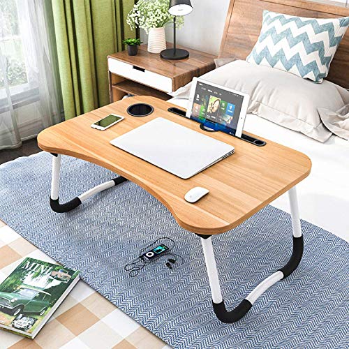 Laptop Desk Foldable Laptop Bed Tray, Small Dormitory Table, Breakfast Serving Bed Tray, Laptop Bed Tray, Dorm Desk, Notebook Table with Tablet Slots and Cup Holder, Perfect for Watching Movie on Bed