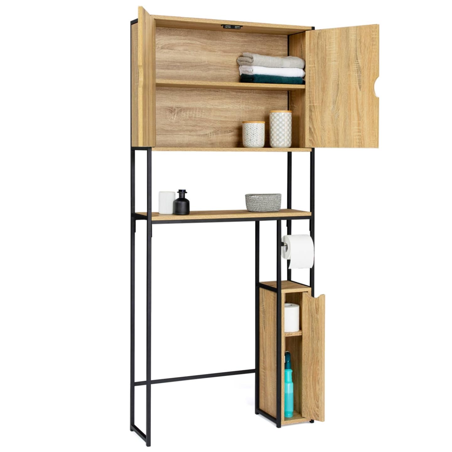IDMarket - Meuble WC 3 en 1 avec armoires de rangement DETROIT design industriel