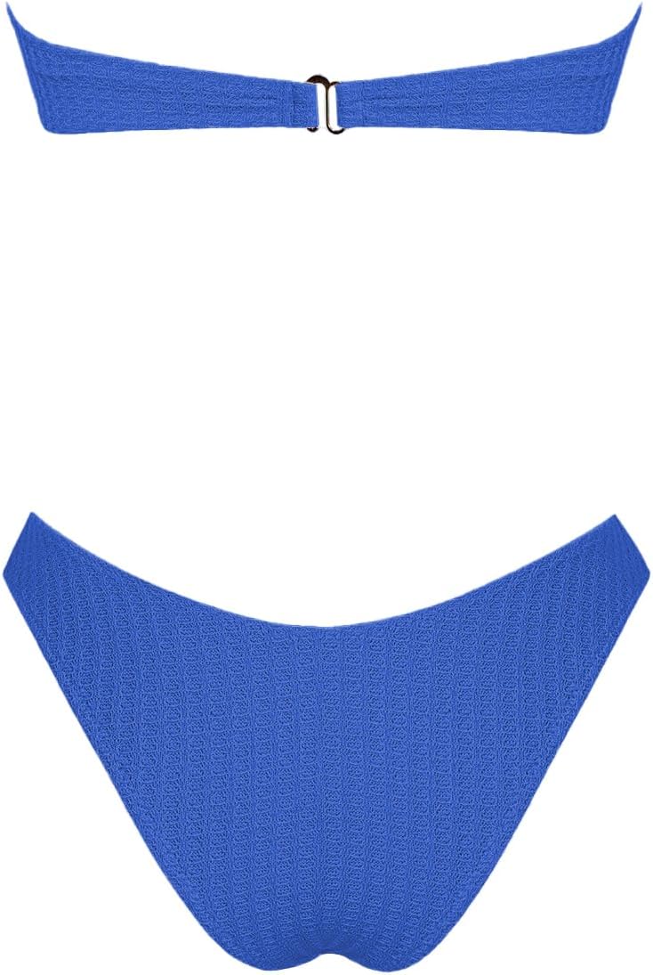 VOLAFA Women's Triangle Bikini Set Strapless Textured Bandeau Solid Cheeky Two Piece Swimsuit Bathing Suit - Image 3
