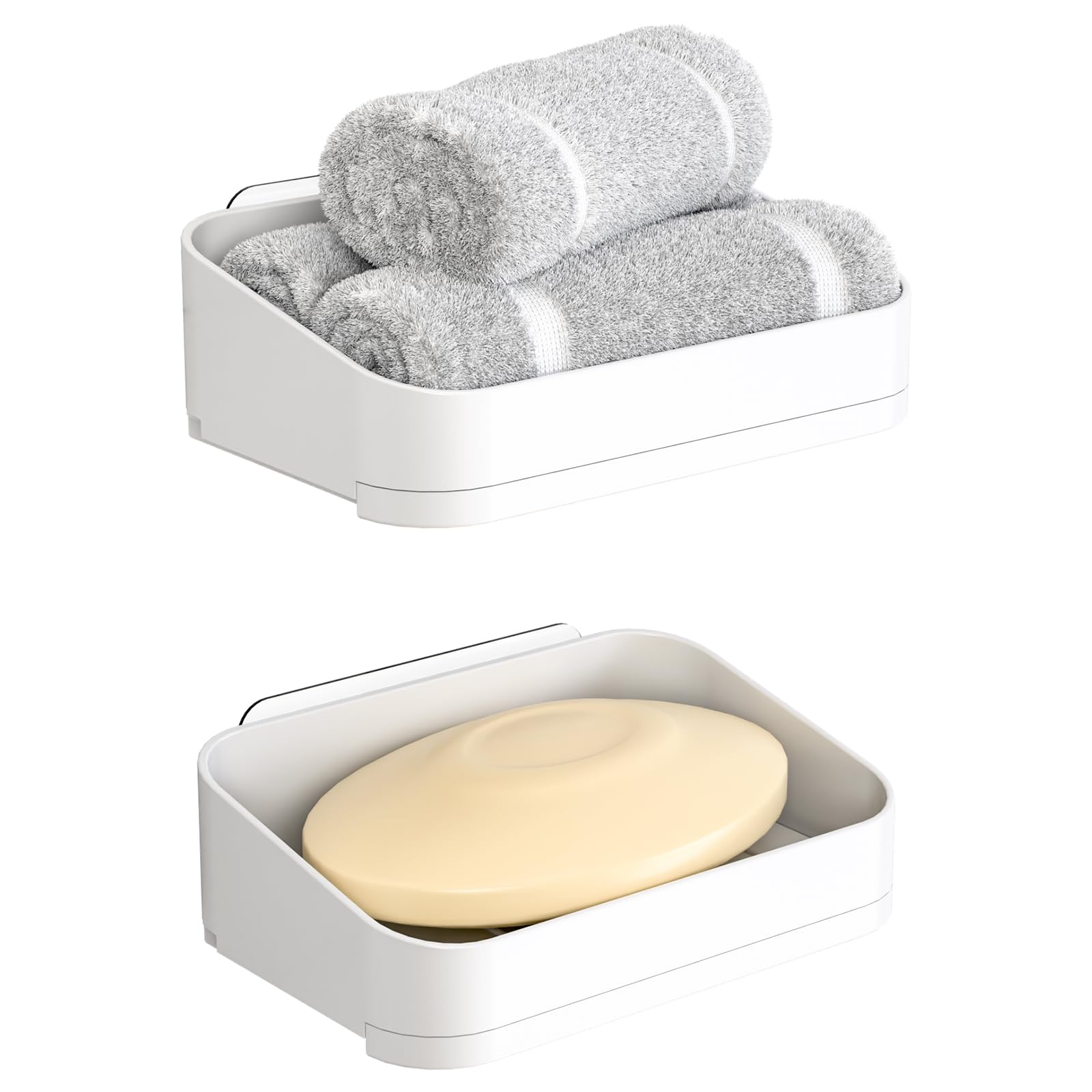 SUOXING Adhesive Bar Soap Holder for Shower Wall,White Plastic Soap Savers for Bar Soap,Hanging Soap Rack and Soap Dish Tray for Bathroom with Command,Drill-Free,Pack of 2