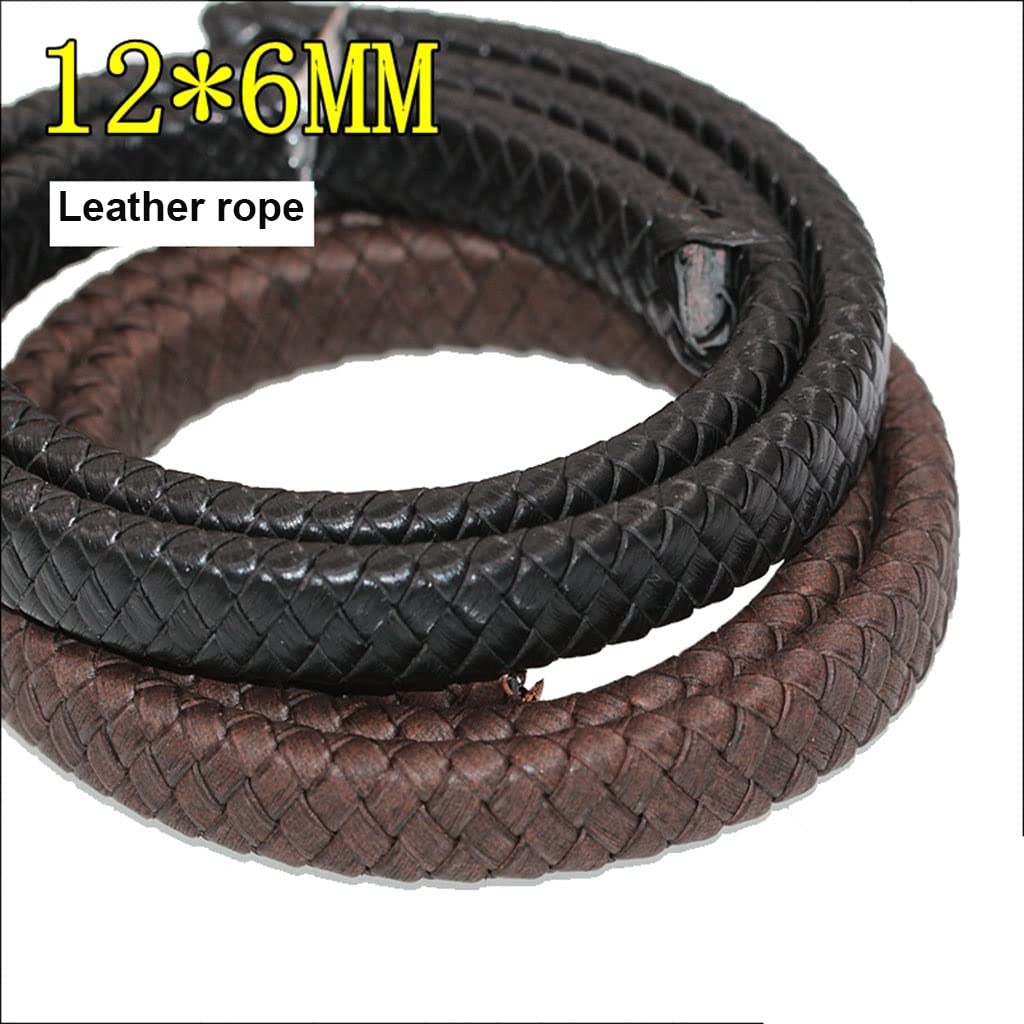 Cordoncino per gioielli in pelle, Bracciale for collana fai-da-te con corda da 12 mm × 6 che realizza accessori for gioielli in PU intrecciata marrone nero | Black