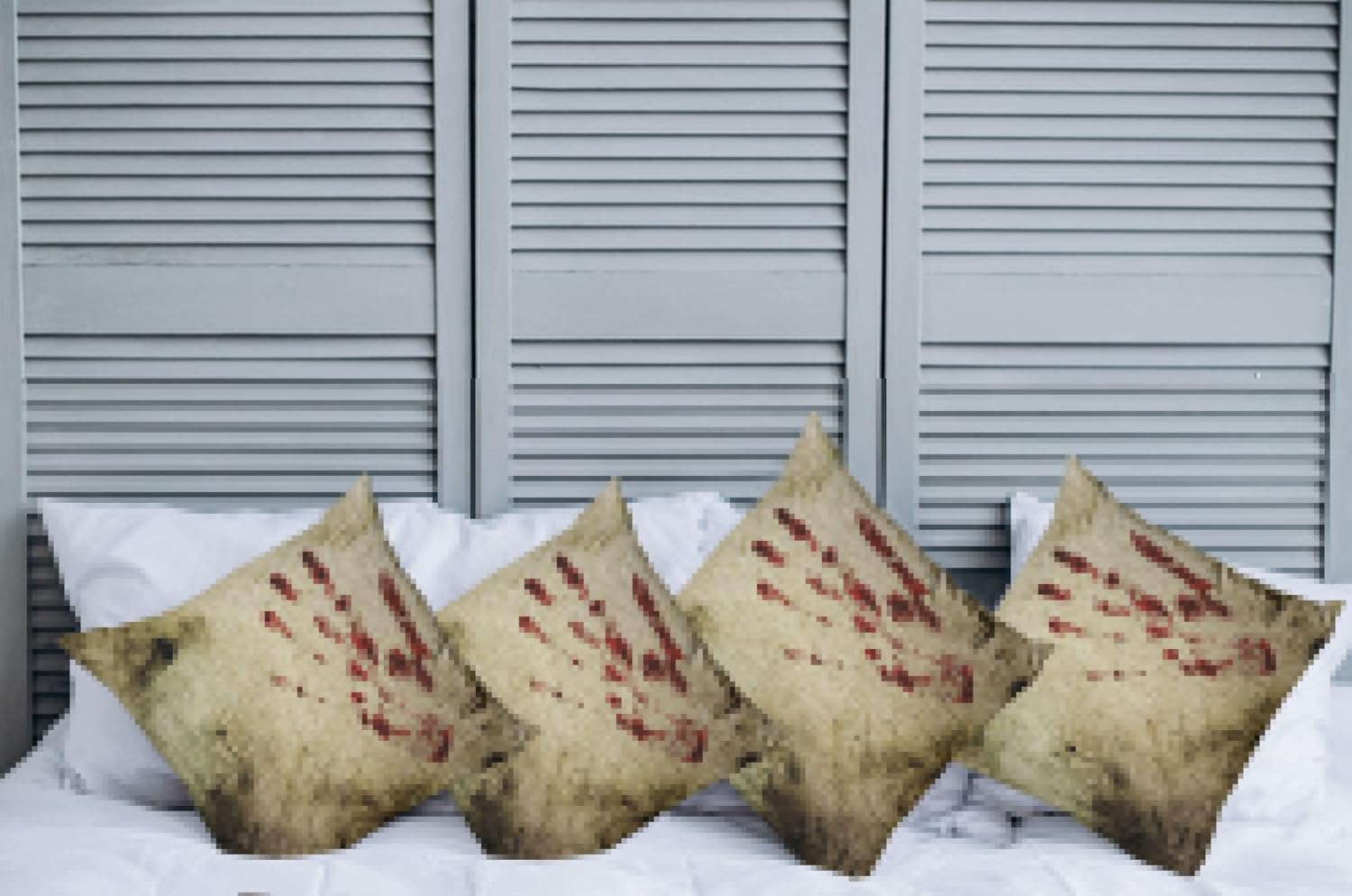 Ambesonne Horror House Decorative Throw Pillow Case Pack of 4, Grunge Design Wall Bloody Hand Print Murky Palm Trace Retro Spooky Movie Themed, Cushion Cover for Couch Living Room Car, 18", Beige Red