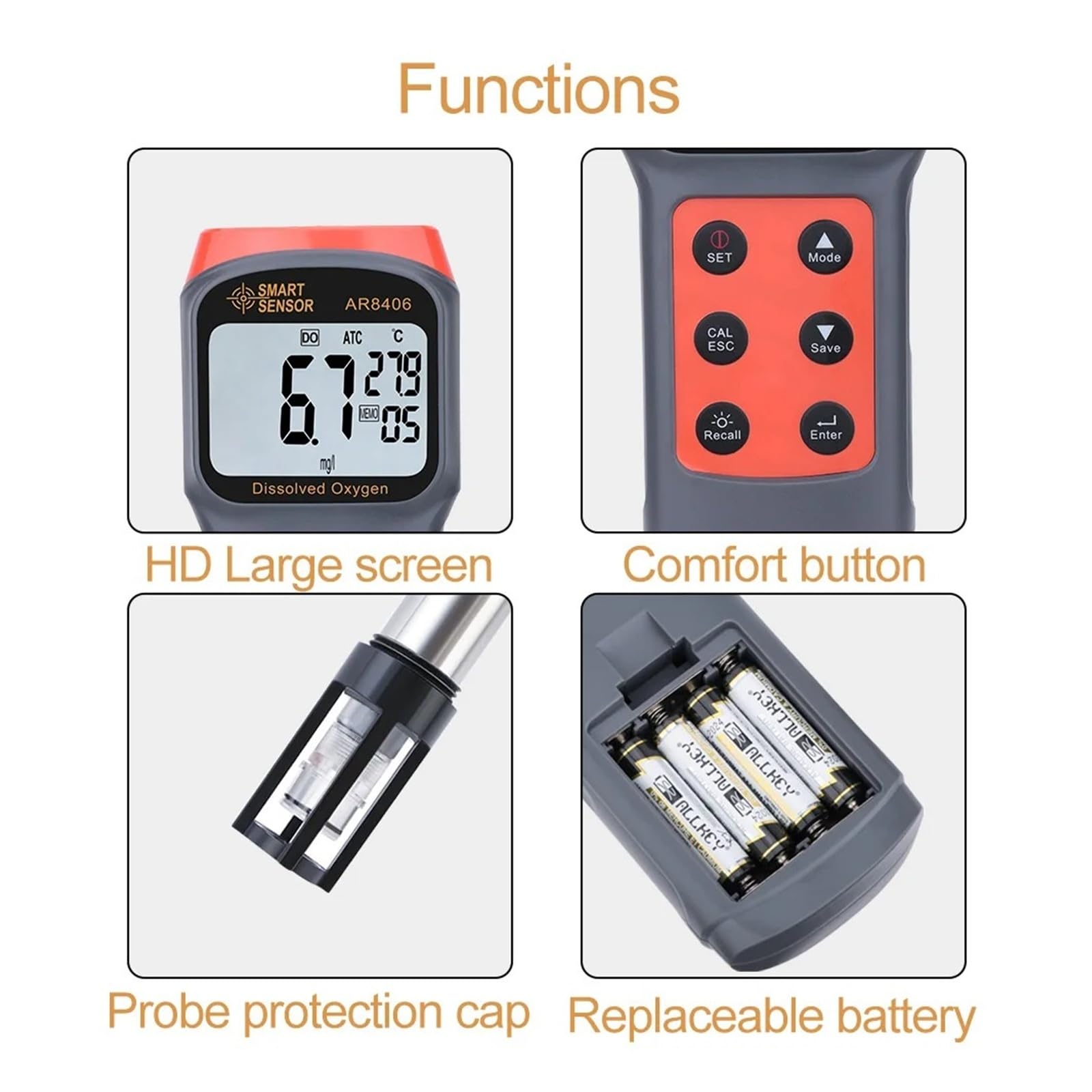 KOSBO Medidor Digital de oxígeno disuelto, comprobador de Calidad del Agua, medidor de DO, Rango de medición de 0 a 30 MG/L, Detector de Contenido de oxígeno