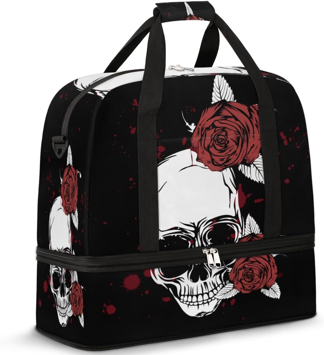QsirBC Skull Design Theme Gym Bag for Women Duffle Tote with Shoes Compartment Men Weekender Duffel for Dance Travel Sports Swimming Overnight