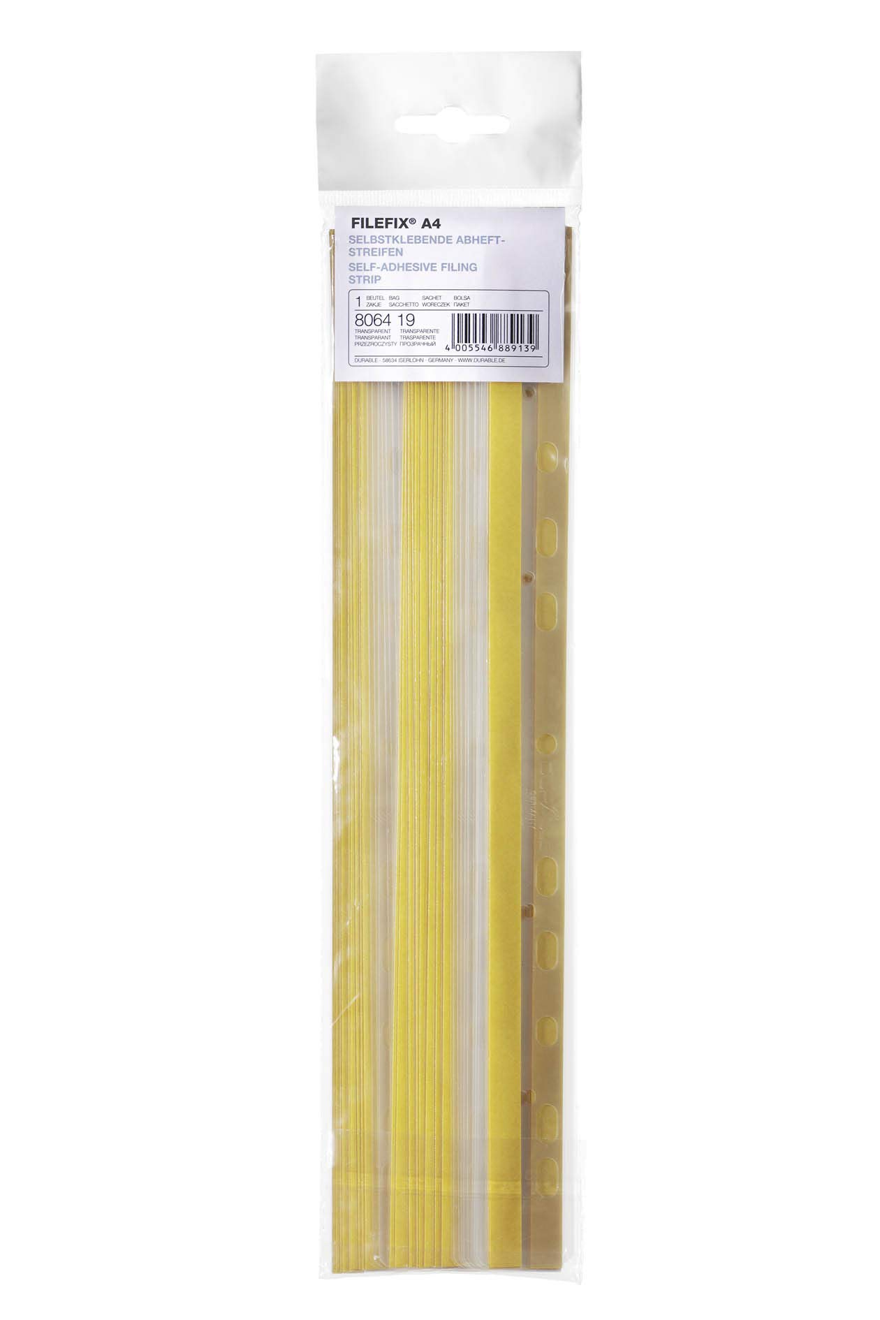 Filefix striscia adesiva foratura universale per documenti non forati A4 25x295 mm trasparente confezione 100 pezzi
