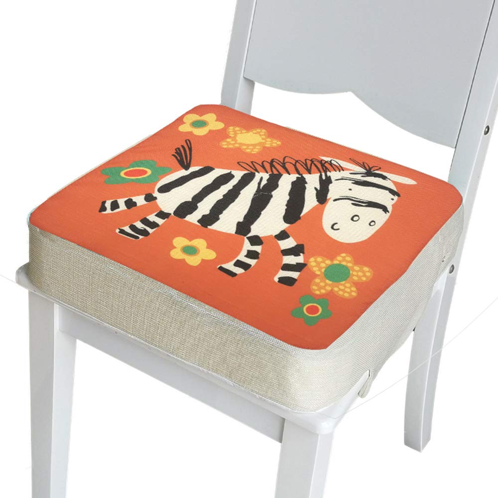 Baby Booster Seat Cushion Square, Fansu Cartoon Printed Toddler Kid Dismountable Heightening Dining Chairs Pad Washable Thick Highchair Booster Cushion Mat with Straps (Zebra,15.7x15.7x2 in)