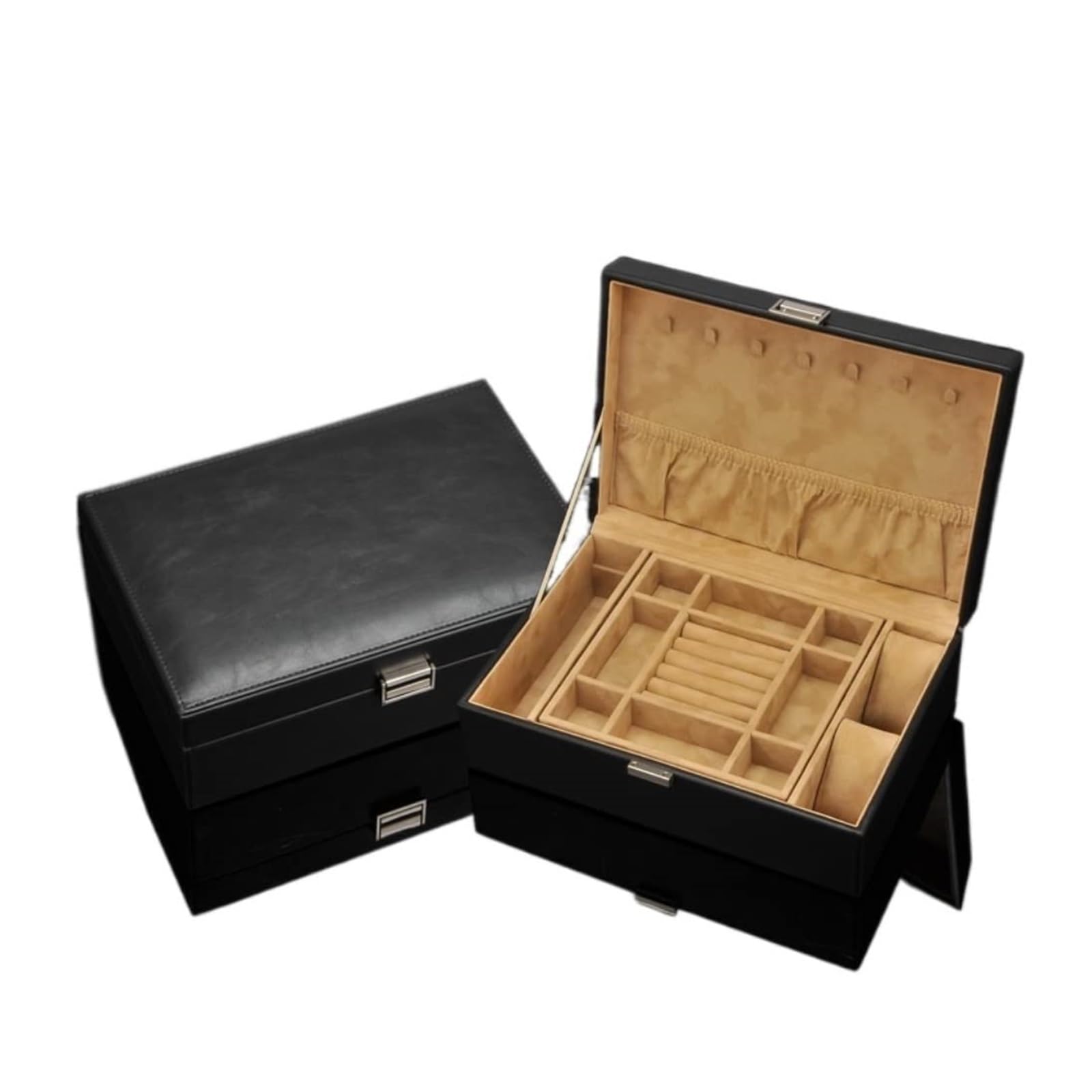 OZBMA Jewelry Organizer - PU Leather Storage Case for Necklaces, Watches and Accessories, Stylish Display Holder Collection (Black)