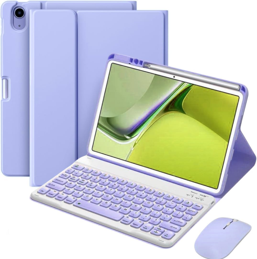 AnMengXinLing Keyboard Case for iPad 11th(A16) 2025/ iPad 10th Generation with Mouse, Cute Candy Round Keycaps Magnetic Detachable Keyboard Case with Pen Holder, Purple