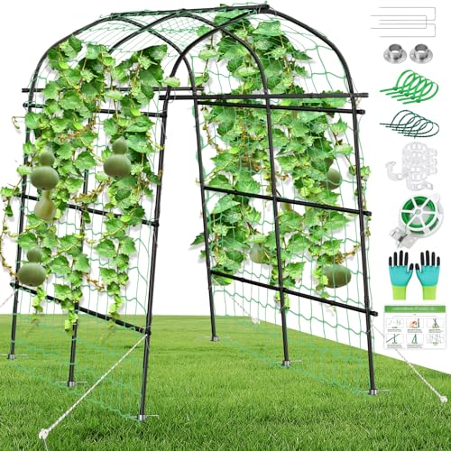 Garden Arch Trellis for Climbing Plants Outdoor, 7ft Extra Tall Metal Walkway Trellis Cucumber Arch Trellis Archway Arbor Tunnel Large Trellis for Climbing Vines Vegetable Grape Garden Raise Bed