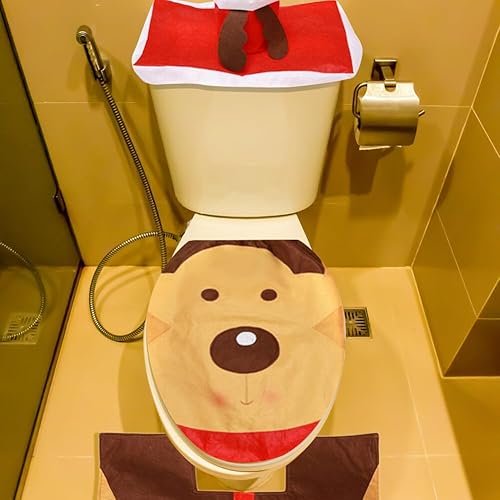 Miniatura 9 de Juego de fundas de asiento de inodoro de Navidad, lindo Papá Noel, muñeco de nieve, alce, elfo de Navidad, funda de inodoro + caja de papel para