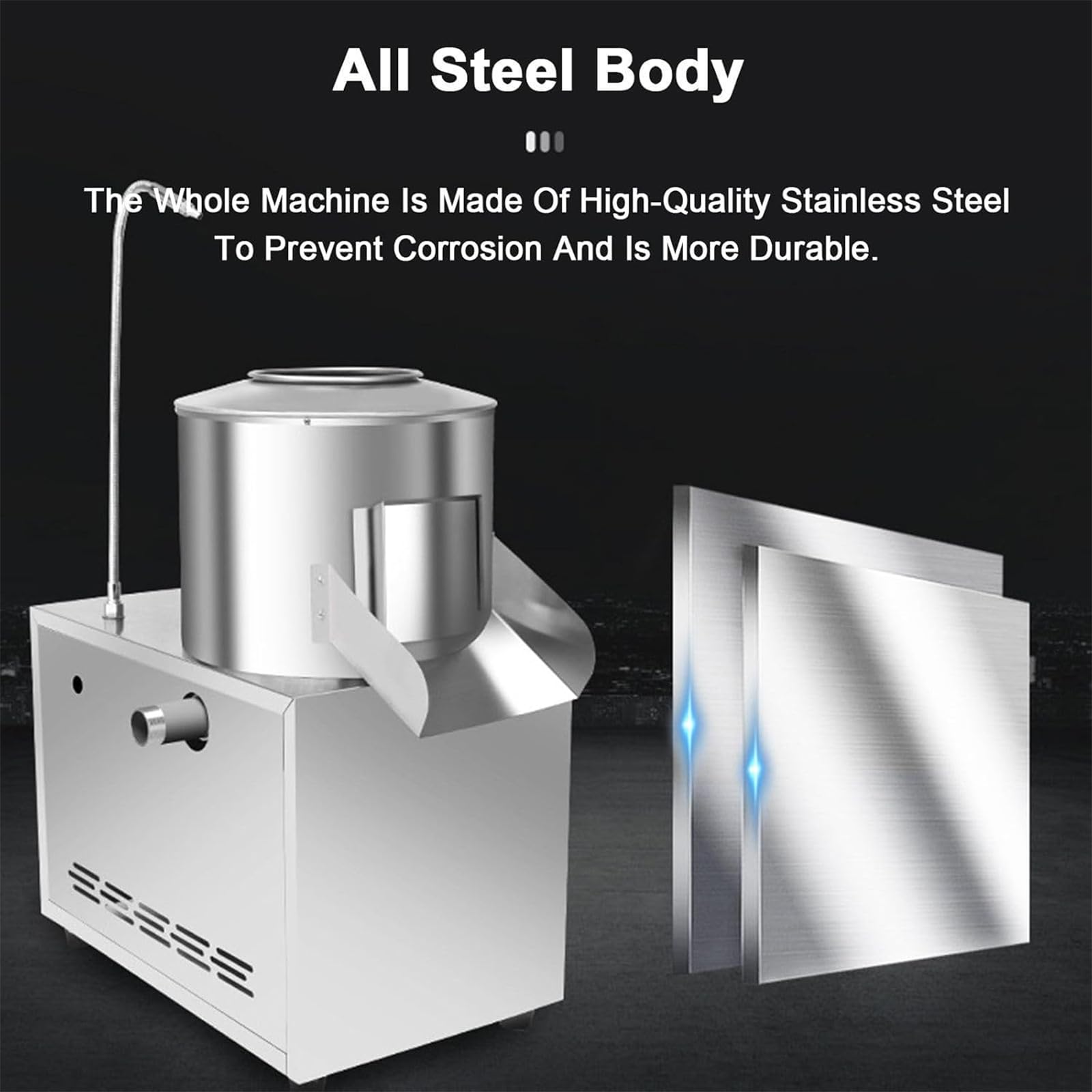 Peladora Patatas Eléctrica, Peladora Comercial Frutas Y Verduras con Pared Interior Acero Inoxidable Y Tubería Agua Descarga Universal,Salida 220kg/h, Uniforme Completo Sin Daños, para Jengibre
