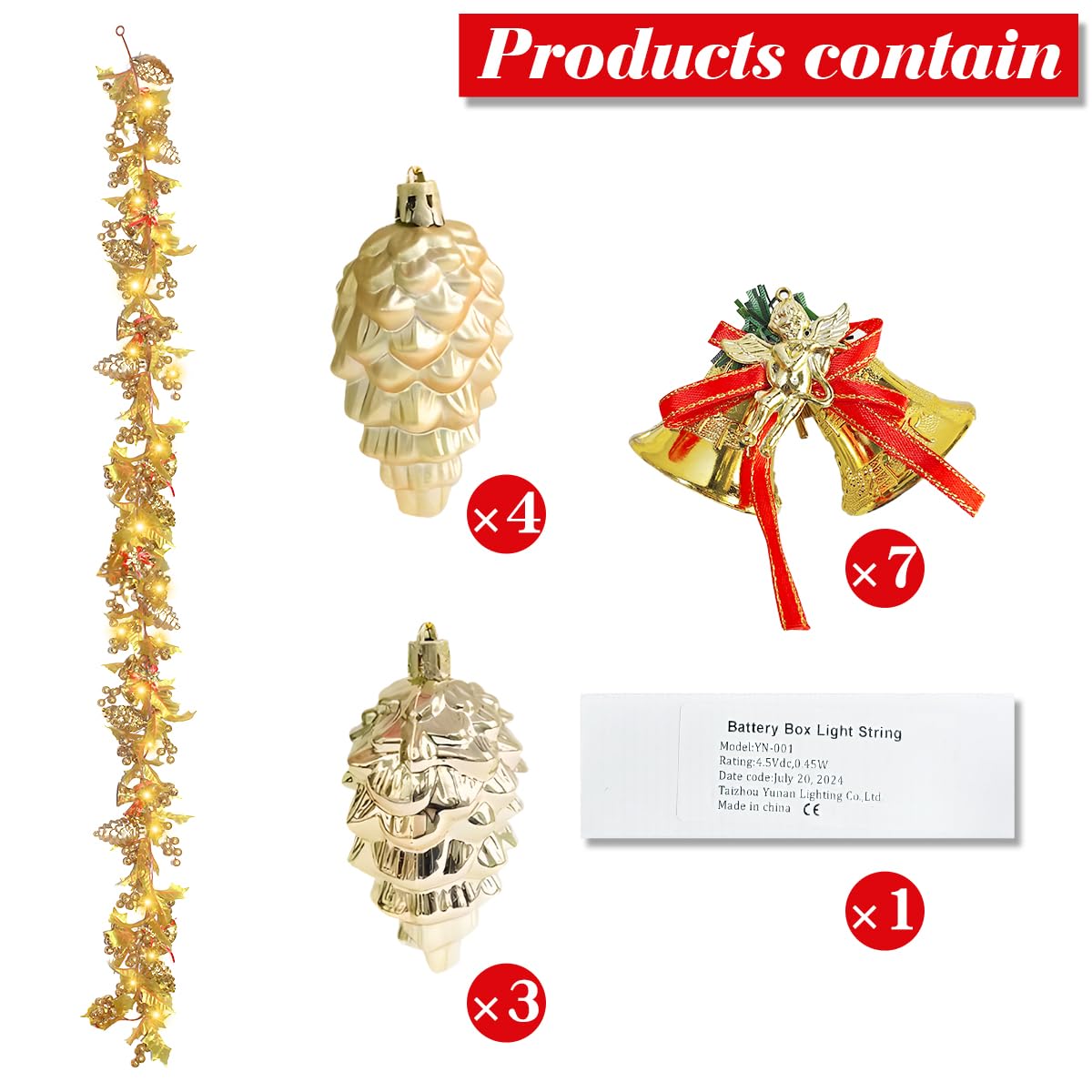 Las coronas de imitación preiluminadas de 6 pies son adecuadas para las vacaciones de Navidad y el juego de coronas y coronas de Navidad, conos de pino de ratán y decoraciones de chimenea de luz