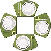 Vista 36 de PIGCHCY Juego de 6 manteles individuales en forma de cuña con centro de mesa, redondos, lavables, resistentes al calor (gris plateado)