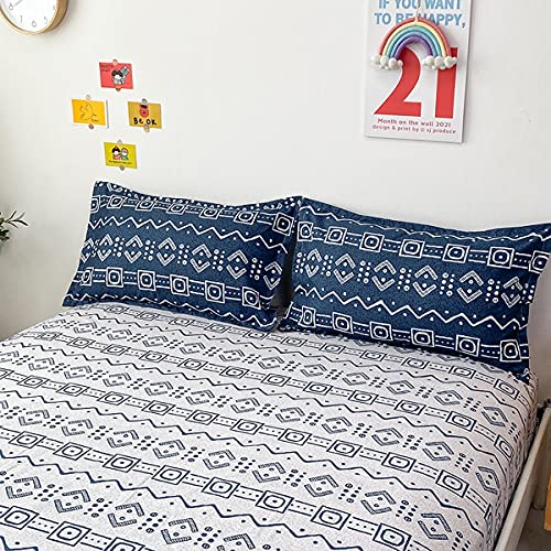 Mexican Style Bedding Set Twin Size Stripes And Chevron Duvet Cover For Kids Teens,Bohemian Comforter Cover Exotic Trippy Bedclothes With Pillowcase Luxury Microfiber Bedroom Decor Dark Blue #TOP5