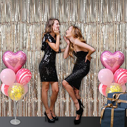 ShiDianYi Foil Fringe Backdrop - 6x8FT Sparkling Metallic Tinsel Curtains for Wedding Birthday Party Decor, Champagne Glitter Backdrop, Door/Window/Photo Booth Decoration(2 Pack)